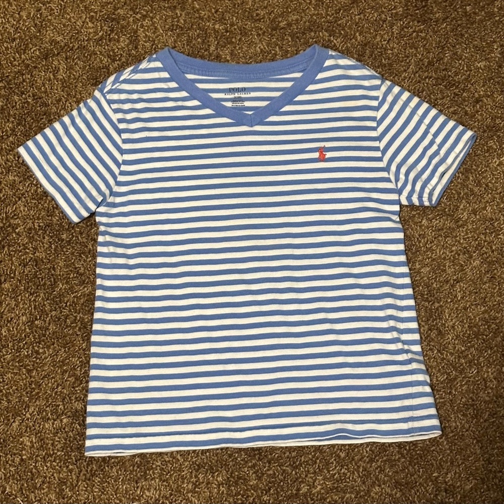 Polo Ralph Lauren V Neck Striped Tee Shirt size 6